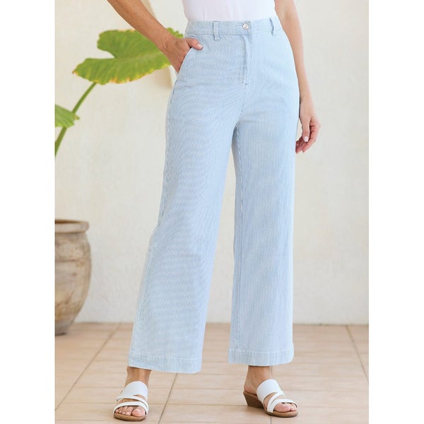 Fit Flare Cotton Trousers - Size 12 - Blue Stripe629954070236191113