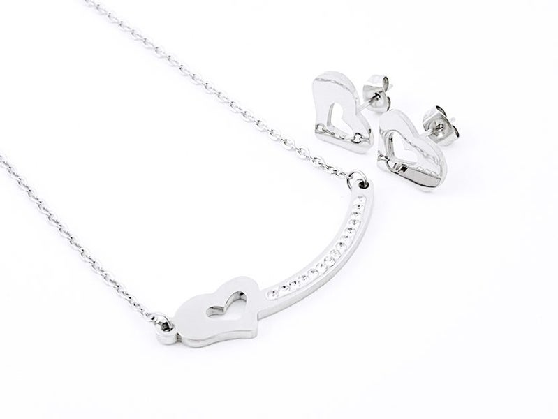 Elegant Heart White Gold Zircon Earrings and Necklace Set Carousel 1