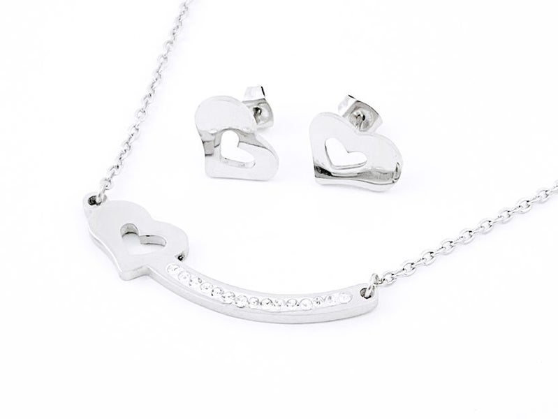 Elegant Heart White Gold Zircon Earrings and Necklace Set Carousel 2