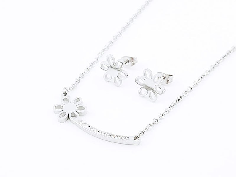 Titanium Steel & White Gold Earrings & Necklace Set Carousel 1