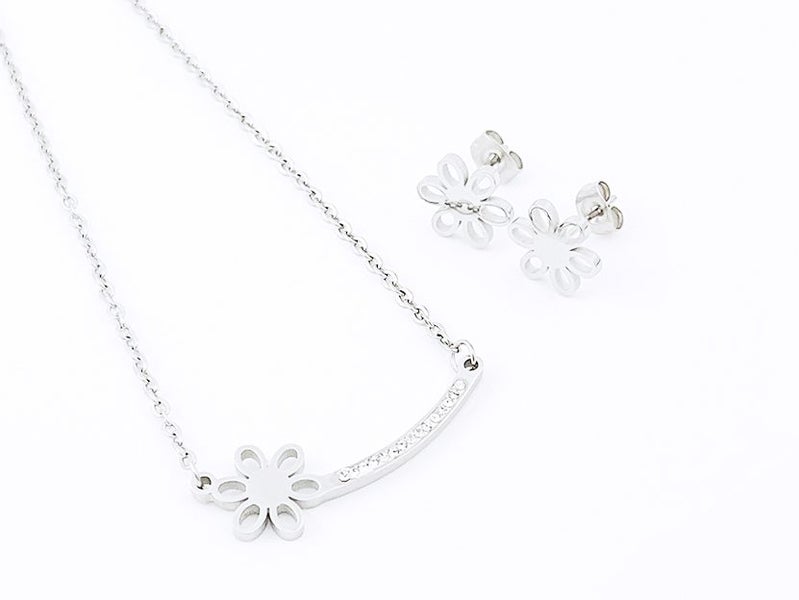 Titanium Steel & White Gold Earrings & Necklace Set Carousel 2