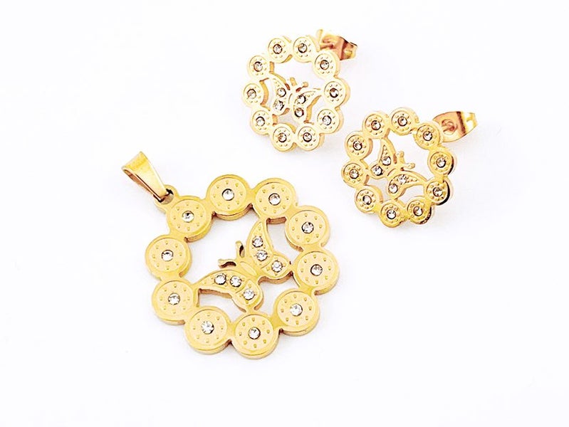 Gold Plated Butterfly Zircon Earrings Pendant Set Carousel 1