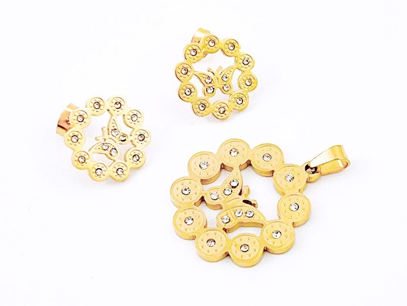 Gold Plated Butterfly Zircon Earrings Pendant Set Carousel 2