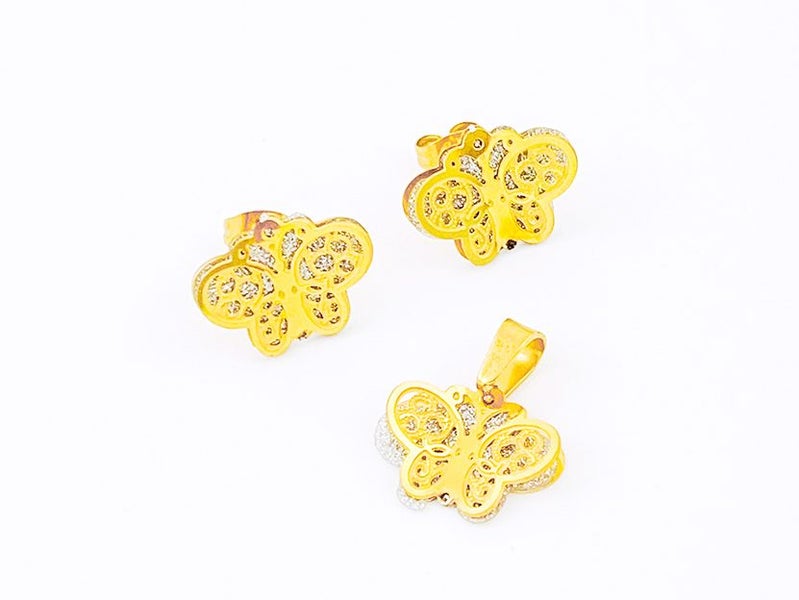 Gold-Coated Butterfly Titanium Steel Earrings & Pendant Set Carousel 2