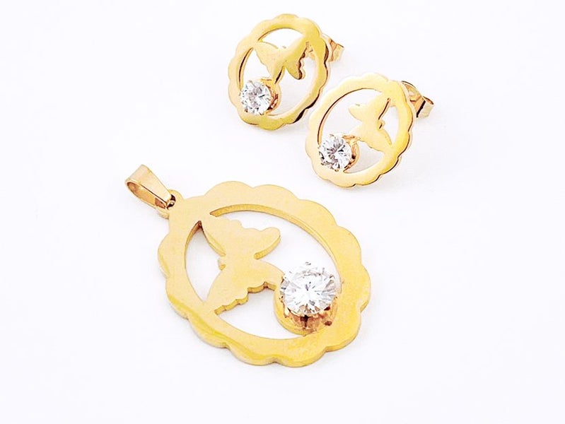 Sparkling Zircon Gold Plated Earrings Pendant Set Carousel 1