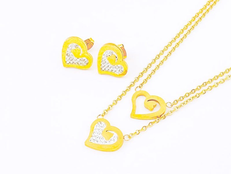 Titanium Steel Heart Zircon Stone Necklace & Earrings Carousel 1