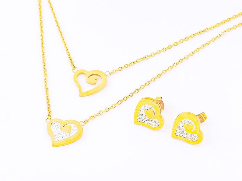 Titanium Steel Heart Zircon Stone Necklace & Earrings Carousel 2