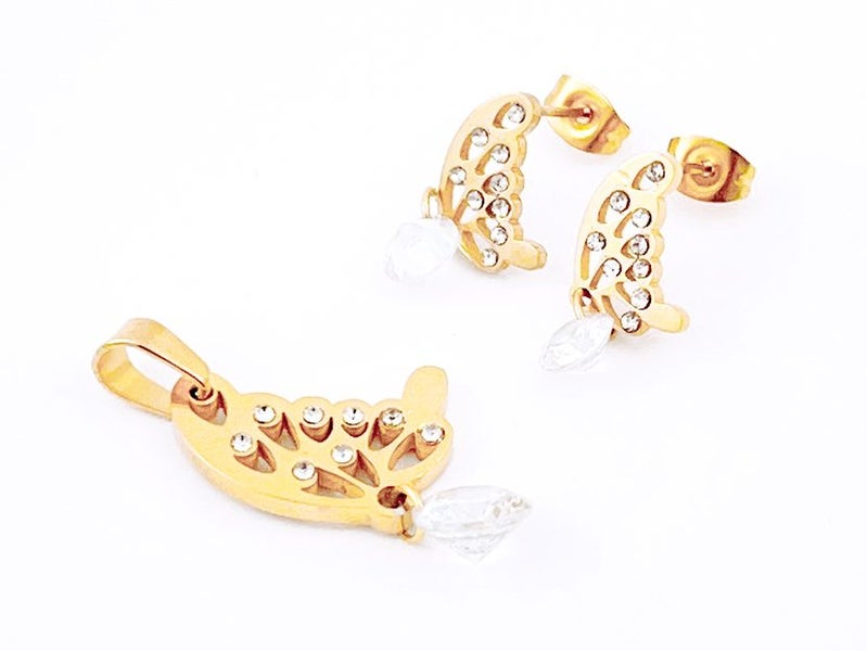 Zircon-Embedded Gold Plated Wing Earrings Pendant Set Carousel 2