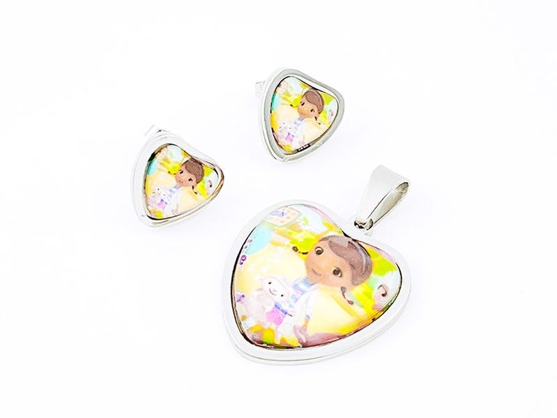 White Gold Cartoon Titanium Steel Earrings & Pendant Carousel 1