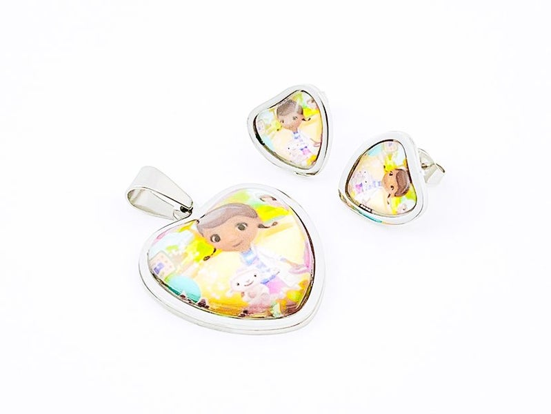 White Gold Cartoon Titanium Steel Earrings & Pendant Carousel 2