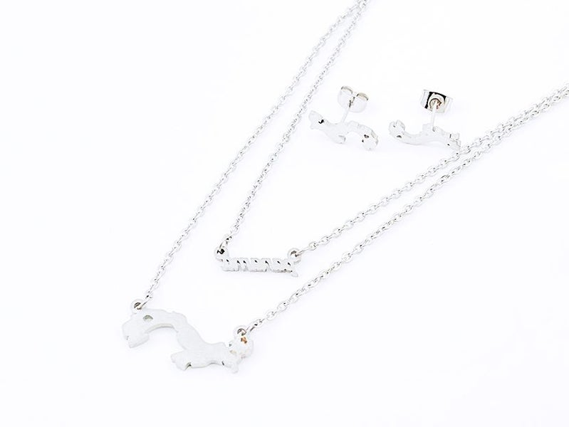 Titanium Steel & White Gold Earrings & Necklace Set Carousel 1