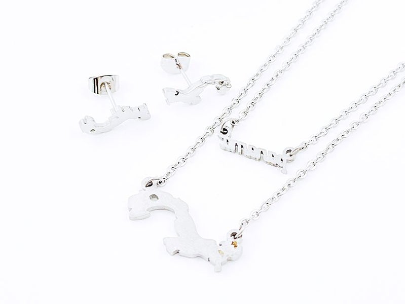 Titanium Steel & White Gold Earrings & Necklace Set Carousel 2