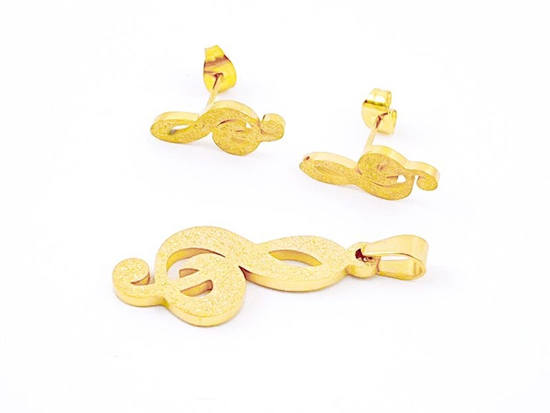 Musical Note-Shaped Gold Plated Earrings Pendant Combination Carousel 1