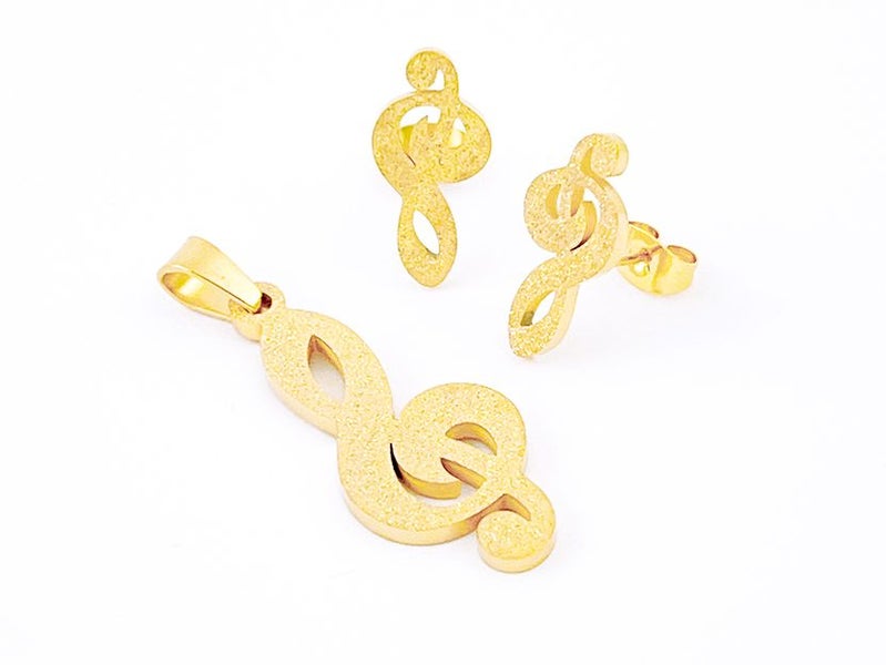 Musical Note-Shaped Gold Plated Earrings Pendant Combination Carousel 2