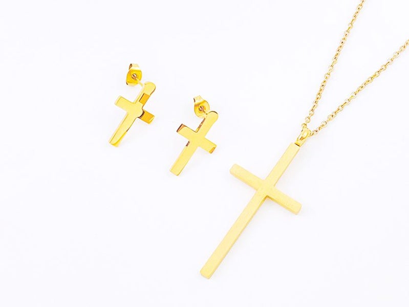 Titanium Steel Cross Necklace & Earrings Set Carousel 1