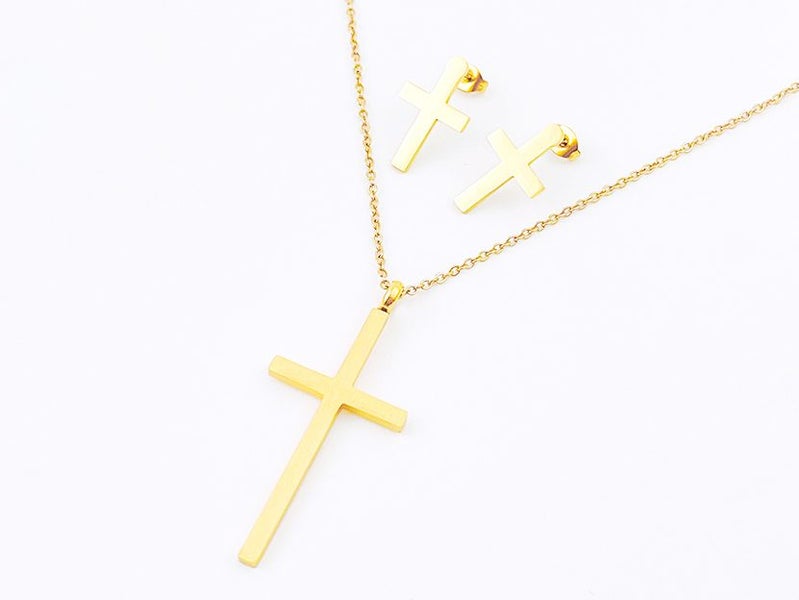 Titanium Steel Cross Necklace & Earrings Set Carousel 2