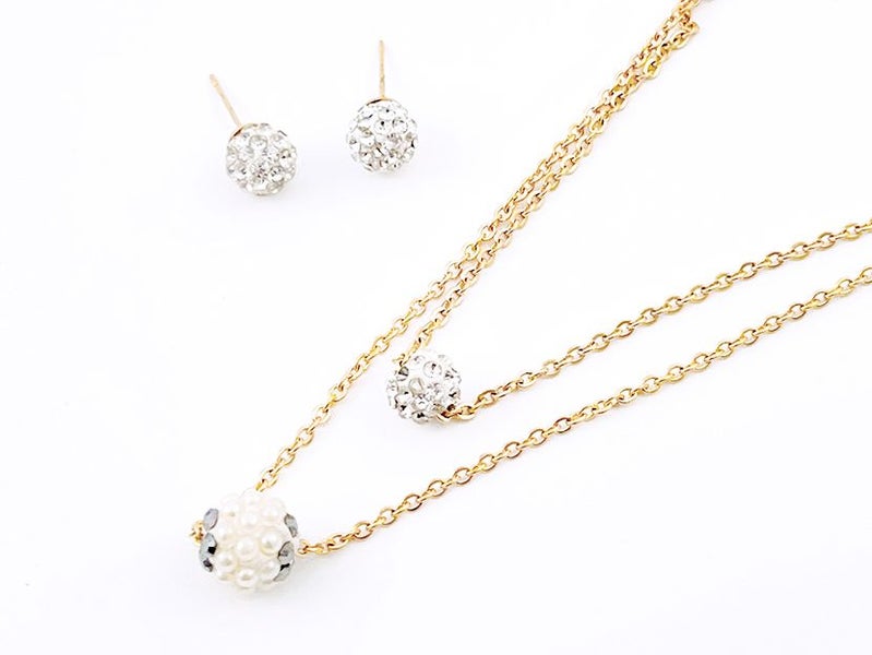 Zircon-Embedded Earrings and Gold Necklace Set Carousel 1