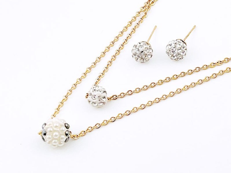 Zircon-Embedded Earrings and Gold Necklace Set Carousel 2