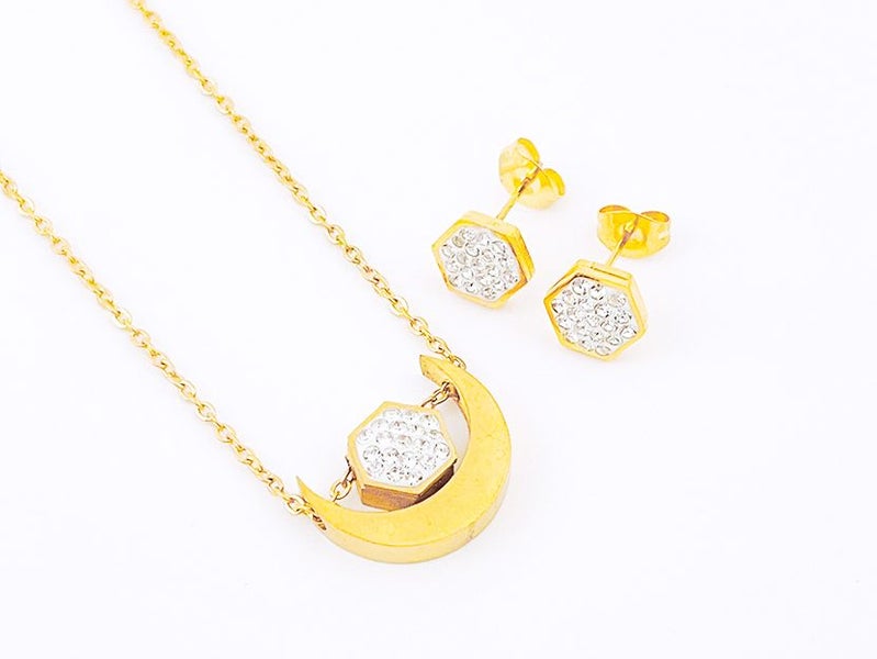 Zircon Starlight Gold-Plated Earrings and Necklace Set Carousel 2