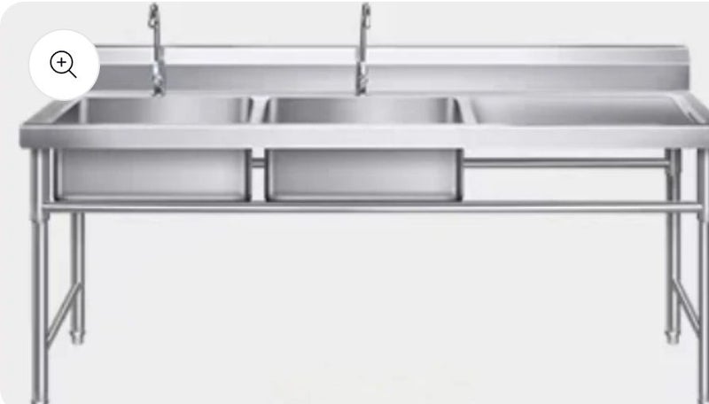 Stainless Steel Bench & Double Sink with MIXER TAPS 1800W x 600W x 900H Carousel 1