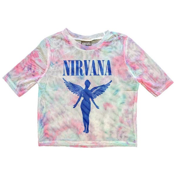 Nirvana Mesh Crop Top T Shirt Angelic Blue Mono Logo new Official Womens White Carousel 1