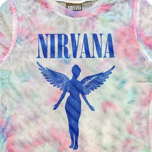 Nirvana Mesh Crop Top T Shirt Angelic Blue Mono Logo new Official Womens White Carousel 2