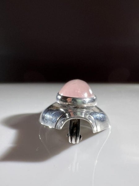 Mid Century Elis Kauppi, Kupittaan Kulta Sterling & Rose Quartz Brooch (FINLAND) Carousel 2
