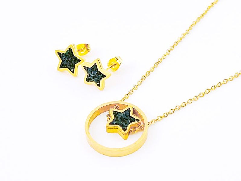 Elegant Titanium Steel Gold Plated Zircon Earrings and Necklace Combination Carousel 1