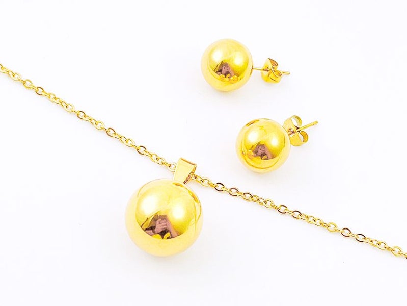 Classic Gold Plated Shiny Earrings and Necklace Set Carousel 2