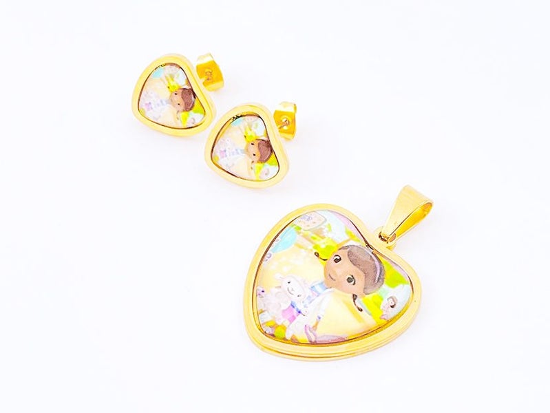 Sparkling Heart Gold Plated Cartoon Earrings and Pendant Set Carousel 2