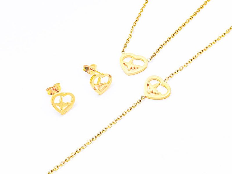 Gold Plated Heart Brilliant Choice Earrings Necklace Set Carousel 1