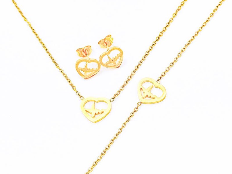 Gold Plated Heart Brilliant Choice Earrings Necklace Set Carousel 2