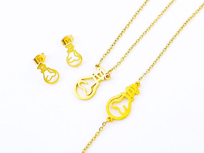 Gold-Plated Light Bulb Earrings and Necklace Set Carousel 1
