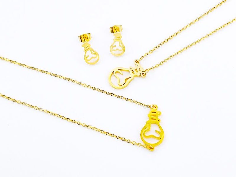 Gold-Plated Light Bulb Earrings and Necklace Set Carousel 2