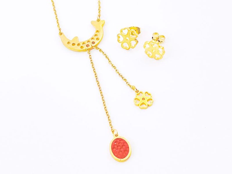 Sparkling Zircon Titanium Steel Gold Plated Earrings and Necklace Set Carousel 2