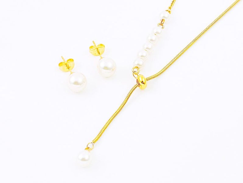 Elegant Gold-Plated Pearl Ear Jewelry and Necklace Combination Carousel 1