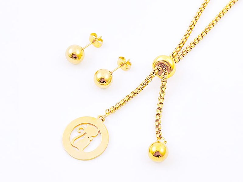 Simple Gold-Plated Smooth Ear Jewelry and Necklace Combination Carousel 1