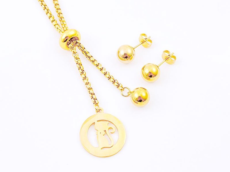 Simple Gold-Plated Smooth Ear Jewelry and Necklace Combination Carousel 2