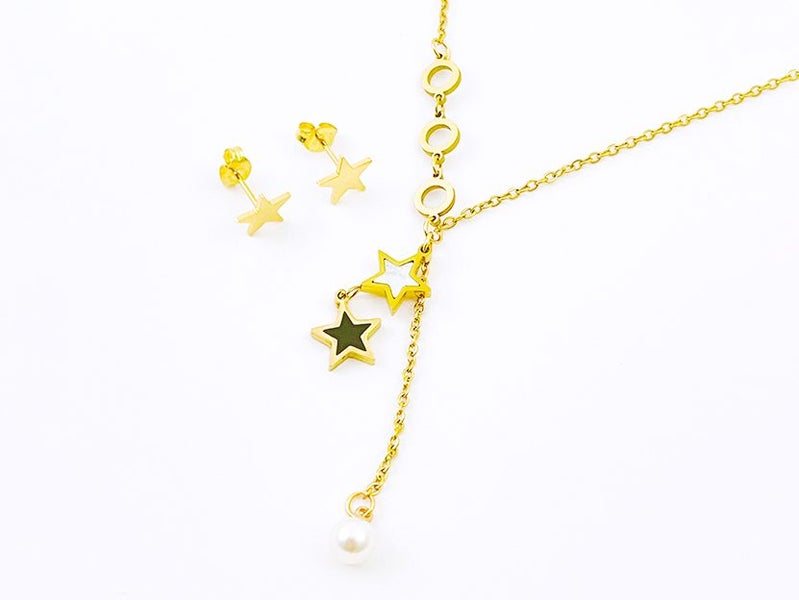 Shimmering Stars Gold-Plated Star Earrings and Necklace Set Carousel 1