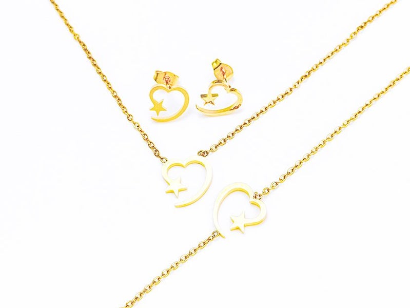 Gold Plated Heart Brilliant Choice Earrings Necklace Set Carousel 2