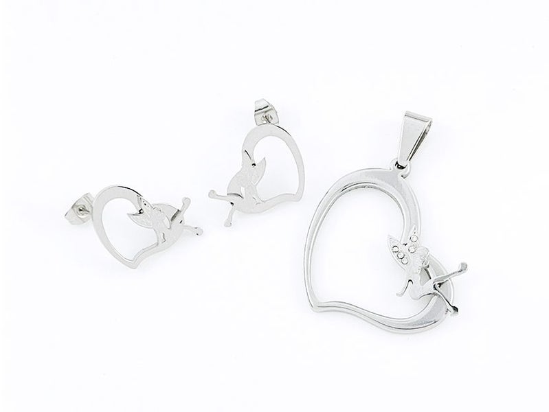 Platinum Heart Earrings and Pendant Set Carousel 1