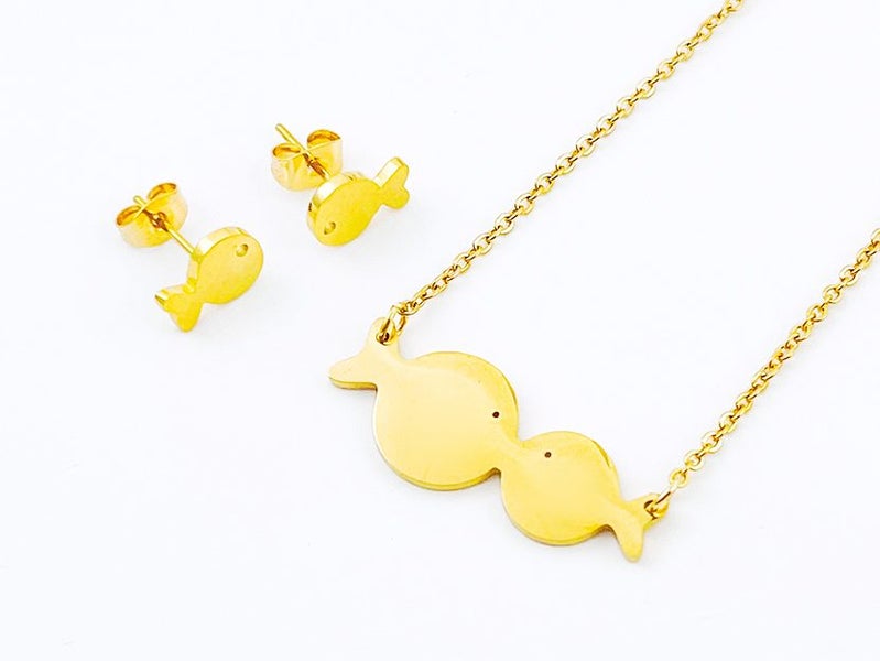 Gold-Plated Fish-Shaped Earrings and Necklace Set Carousel 1