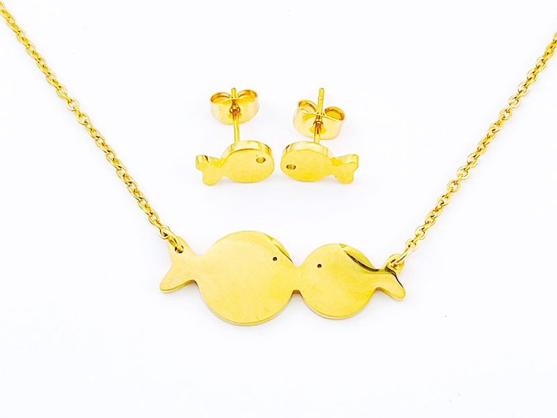 Gold-Plated Fish-Shaped Earrings and Necklace Set Carousel 2