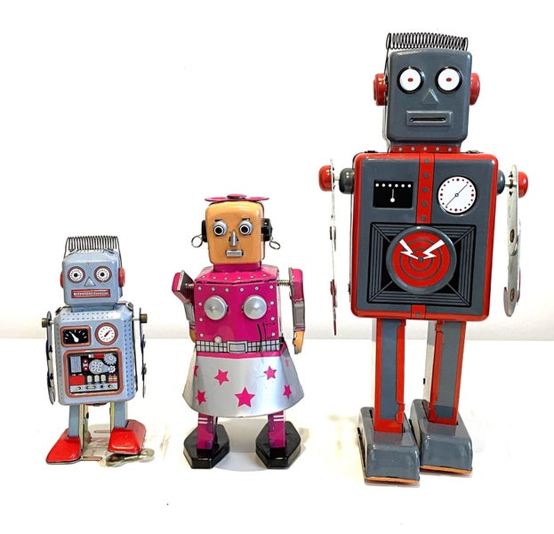 Retro Wind Up Tin Toy Robot Family Combo Carousel 1