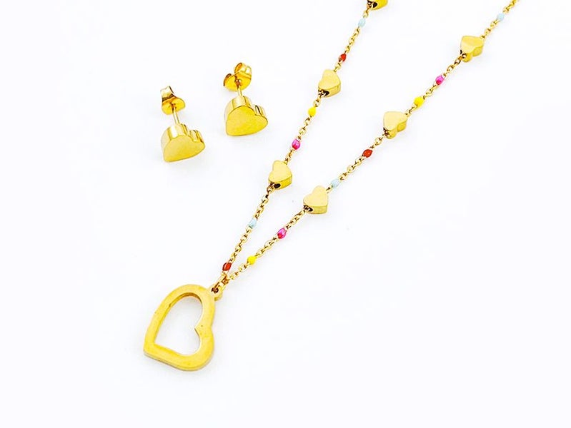 Gold-Plated Heart Earrings and Necklace Set Carousel 1