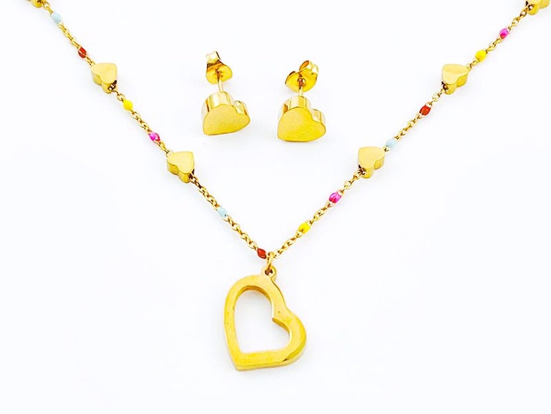 Gold-Plated Heart Earrings and Necklace Set Carousel 2
