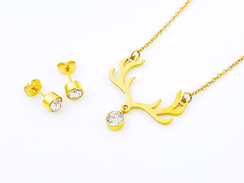 Gold-Plated Elk Antler Earrings and Necklace Set Carousel 1