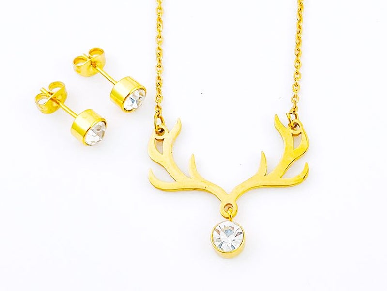 Gold-Plated Elk Antler Earrings and Necklace Set Carousel 2