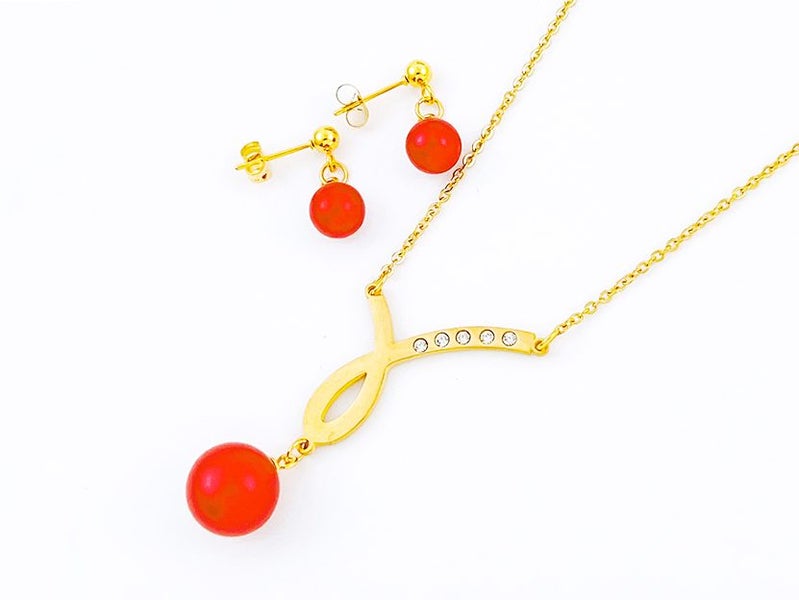 Gold-Plated Zircon Earrings and Necklace Set Carousel 2