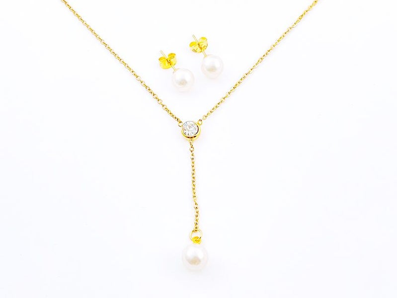 Delicate Gold-Pearl Earrings and Necklace Set Carousel 2